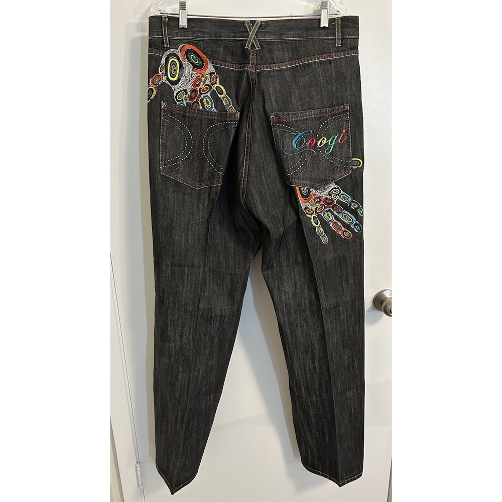 Coogi Jeans Mens 36x34 Black Y2K Hip Hop Baggy Embroidered Hands-Tagged 38x33